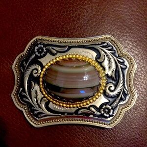 Vintage Western Americana collectable belt buckle natural stone cabochon Estate